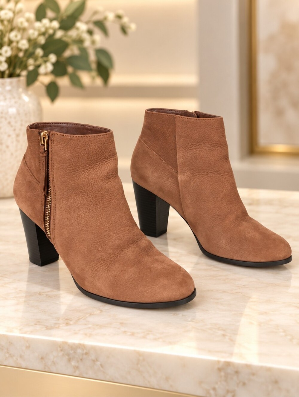 Cole Haan Brown Leather Ankle Boots Size 6 Block Heel Booties